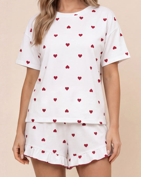 Heart Print Short Sleeve Lounge Set OMFORT