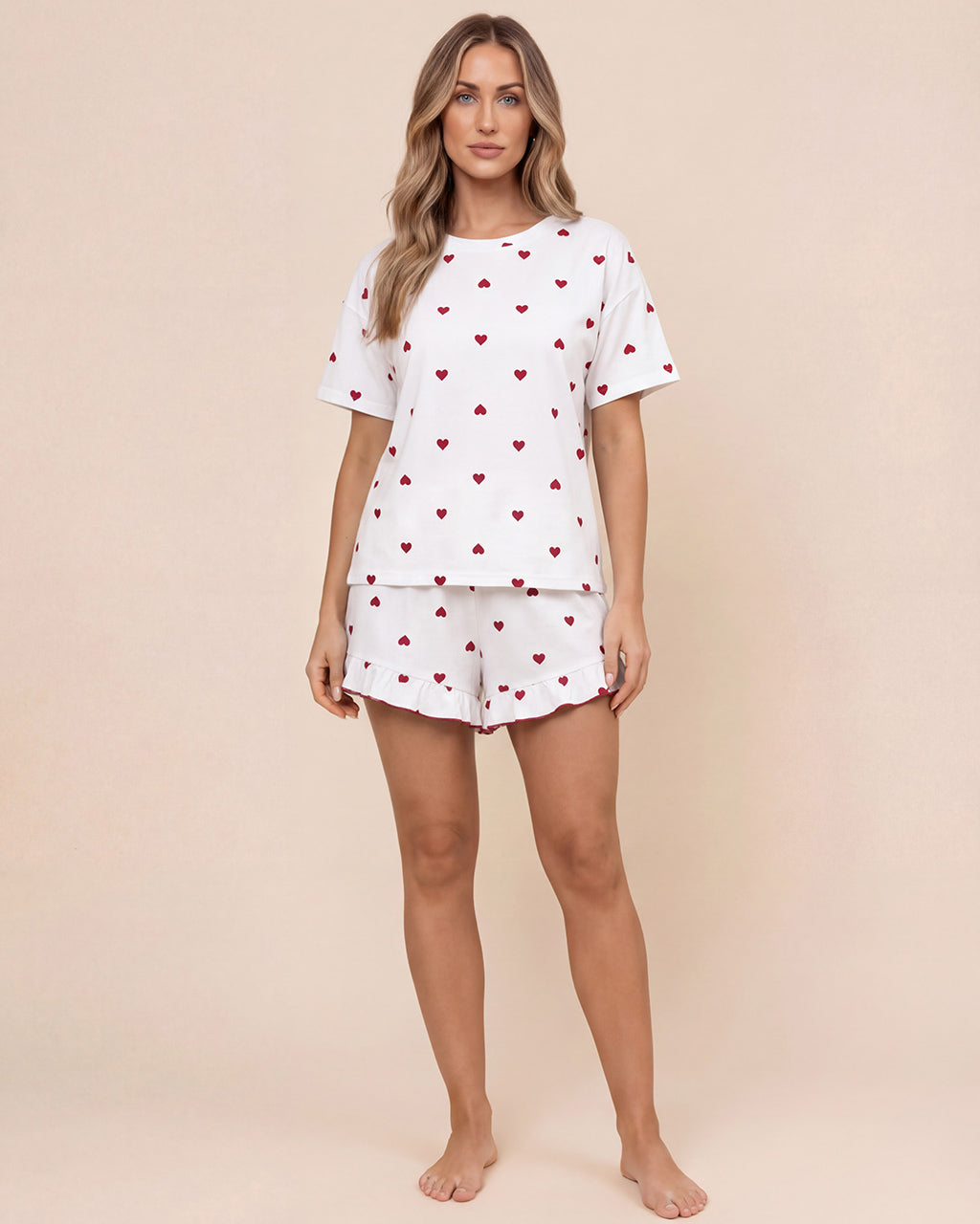 Heart Print Short Sleeve Lounge Set OMFORT