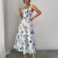 Fashionable Elegant Printed Waist Cinching Dress OMFORT
