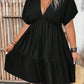 Solid Vacation Deep V-Neck Batwing Short Sleeve Dress OMFORT