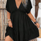 Solid Vacation Deep V-Neck Batwing Short Sleeve Dress OMFORT
