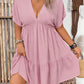 Solid Vacation Deep V-Neck Batwing Short Sleeve Dress OMFORT
