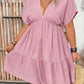 Solid Vacation Deep V-Neck Batwing Short Sleeve Dress OMFORT