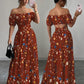 Elegant Floral Off Shoulder Smocked Waist Maxi Dress OMFORT