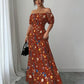 Elegant Floral Off Shoulder Smocked Waist Maxi Dress OMFORT