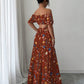 Elegant Floral Off Shoulder Smocked Waist Maxi Dress OMFORT