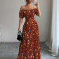 Elegant Floral Off Shoulder Smocked Waist Maxi Dress OMFORT