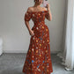 Elegant Floral Off Shoulder Smocked Waist Maxi Dress OMFORT