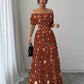 Elegant Floral Off Shoulder Smocked Waist Maxi Dress OMFORT