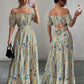 Elegant Floral Off Shoulder Smocked Waist Maxi Dress OMFORT