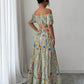 Elegant Floral Off Shoulder Smocked Waist Maxi Dress OMFORT