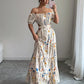 Elegant Floral Off Shoulder Smocked Waist Maxi Dress OMFORT