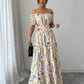 Elegant Floral Off Shoulder Smocked Waist Maxi Dress OMFORT