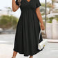 Soft V-Neck Short Sleeve Ruched Pocket Midi Dress OMFORT