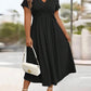 Soft V-Neck Short Sleeve Ruched Pocket Midi Dress OMFORT