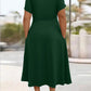 Soft V-Neck Short Sleeve Ruched Pocket Midi Dress OMFORT