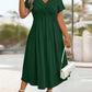 Soft V-Neck Short Sleeve Ruched Pocket Midi Dress OMFORT