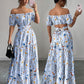 Floral Print Off Shoulder Hollow-Out Waist Elegant Maxi Dress OMFORT