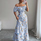 Floral Print Off Shoulder Hollow-Out Waist Elegant Maxi Dress OMFORT