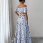 Floral Print Off Shoulder Hollow-Out Waist Elegant Maxi Dress OMFORT