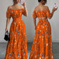 Floral Print Off Shoulder Hollow-Out Waist Elegant Maxi Dress OMFORT