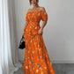 Floral Print Off Shoulder Hollow-Out Waist Elegant Maxi Dress OMFORT