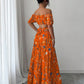 Floral Print Off Shoulder Hollow-Out Waist Elegant Maxi Dress OMFORT