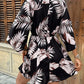 Tropical Print Button Down Drawstring Loose Mini Dress OMFORT