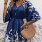 Tropical Print Button Down Drawstring Loose Mini Dress OMFORT