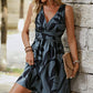Elegant Floral Wrap Front V-Neck Mini Dress OMFORT