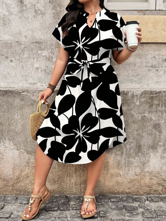 Summer Print Bawting Sleeve Casual Midi Dress OMFORT