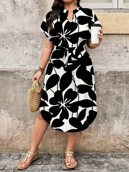 Summer Print Bawting Sleeve Casual Midi Dress OMFORT
