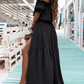 Elegant Shoulder Ruffle Detail Side Slit Maxi Dress OMFORT