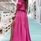 Elegant Shoulder Ruffle Detail Side Slit Maxi Dress OMFORT
