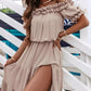 Elegant Shoulder Ruffle Detail Side Slit Maxi Dress OMFORT