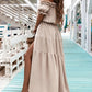 Elegant Shoulder Ruffle Detail Side Slit Maxi Dress OMFORT