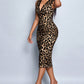 Contrasting Colored Lace Leopard Print Slit BodyCon Dress OMFORT