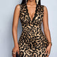 Contrasting Colored Lace Leopard Print Slit BodyCon Dress OMFORT