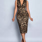 Contrasting Colored Lace Leopard Print Slit BodyCon Dress OMFORT