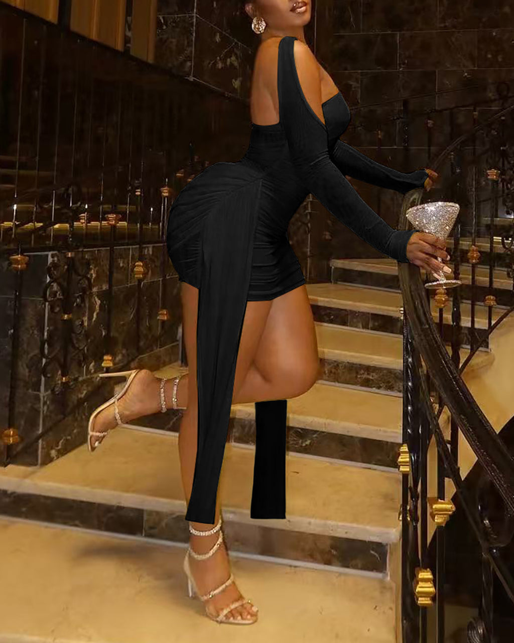 Draped Halterneck See Through Mini Dress OMFORT