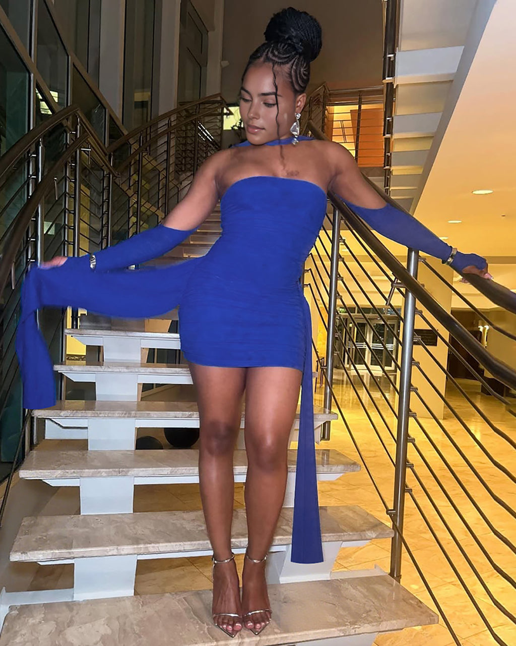 Draped Halterneck See Through Mini Dress OMFORT