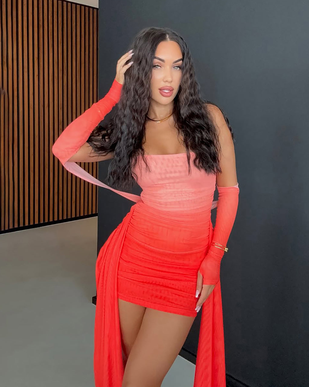 Draped Halterneck See Through Mini Dress OMFORT