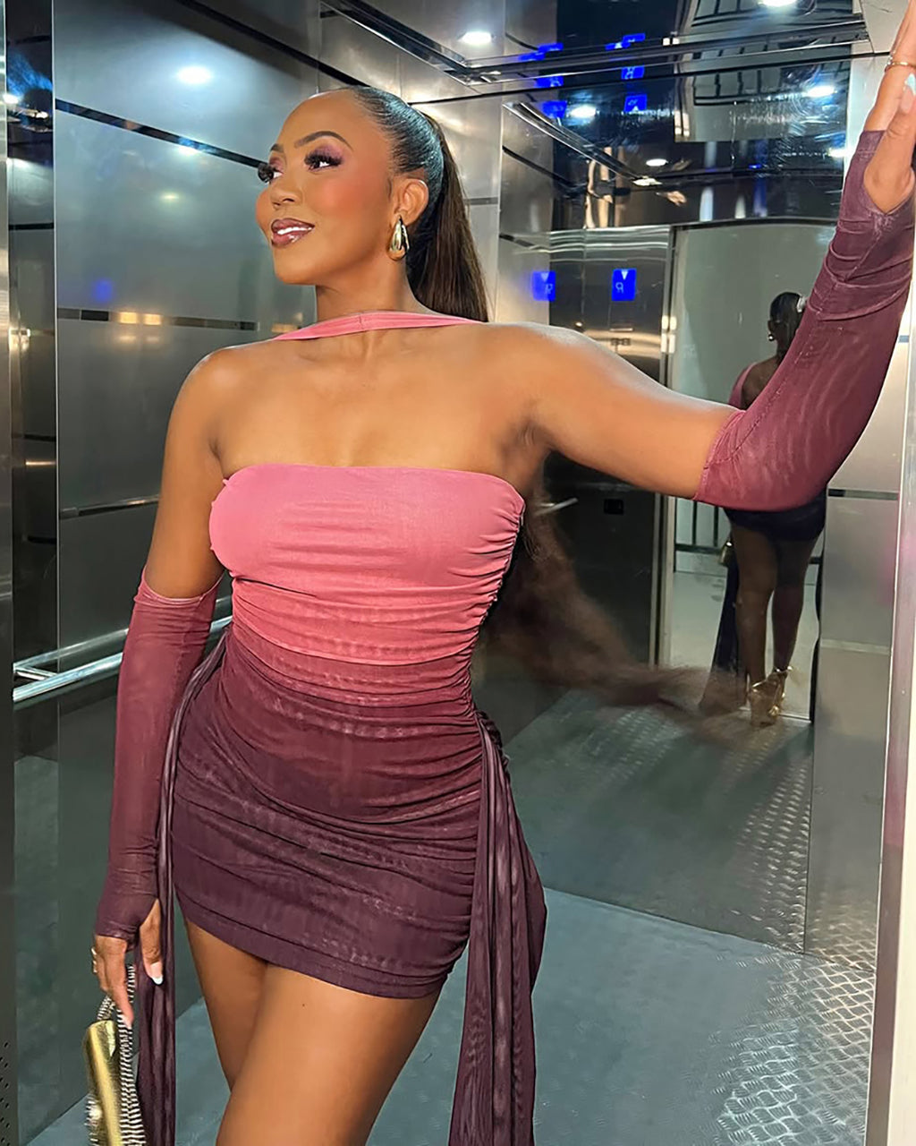 Draped Halterneck See Through Mini Dress OMFORT