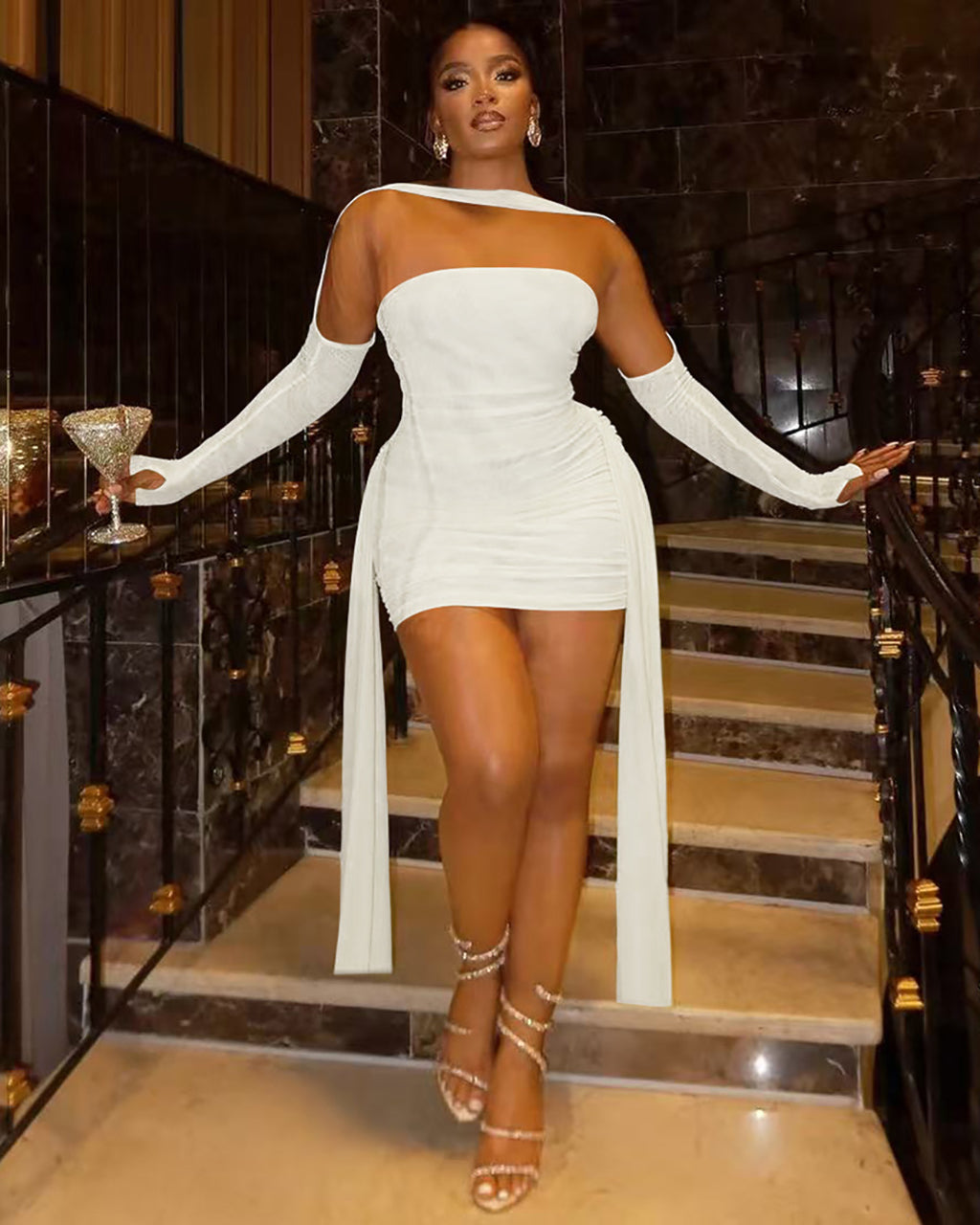 Draped Halterneck See Through Mini Dress OMFORT