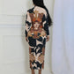 Elegant Boho Print Long Sleeve Batwing Midi Dress OMFORT