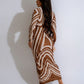 Elegant Boho Print Long Sleeve Batwing Midi Dress OMFORT