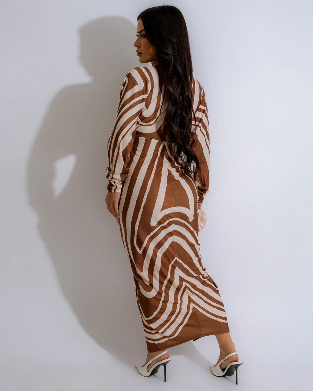 Elegant Boho Print Long Sleeve Batwing Midi Dress OMFORT