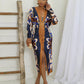 Elegant Boho Print Long Sleeve Batwing Midi Dress OMFORT