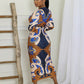 Elegant Boho Print Long Sleeve Batwing Midi Dress OMFORT