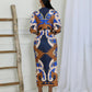 Elegant Boho Print Long Sleeve Batwing Midi Dress OMFORT